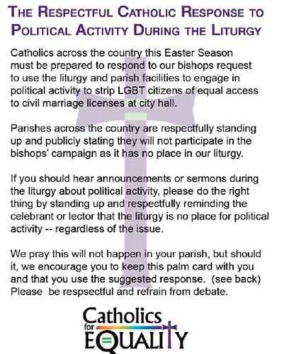 Catholics for Equality -Non-poltical Mass suggestions