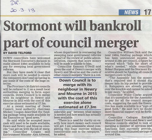 20th March 2013 Stormont Funds for Council Merger
