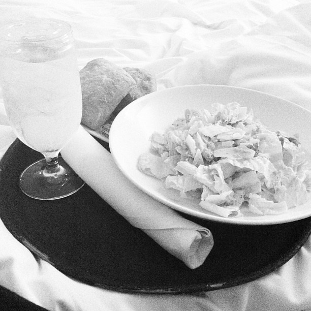 Room service, you never looked so yummy! {in black and white cause a Caesar salad isn't very pretty in this late light.} #disneyontheroad  #disneysmmoms