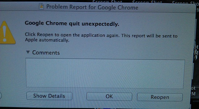 Chrome crashing on start up in OSX