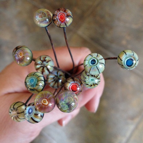 Headpins I made a week ago that still need to be pickled. #lampwork #glassaddictions