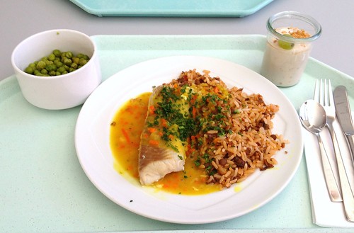 Orangenpochierter Seelachs mit Linsenreis / Poached coalfish with lentil rice