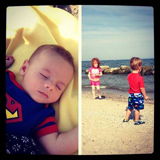 Three kids at the beach with one parent. WHAT UP. #babysteps #beach #endofsummerfun