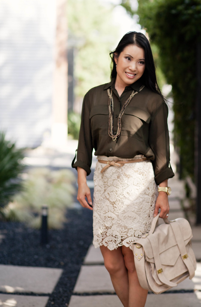 army olive green shirt, lace skirt, outfit #ootd | petite fashion | cute & little