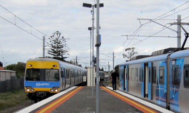 Citybound train waits at Westona for an outbound train
