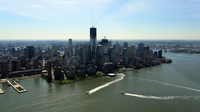 Downtown Manhattan and One World Trade Center from a helicopter
