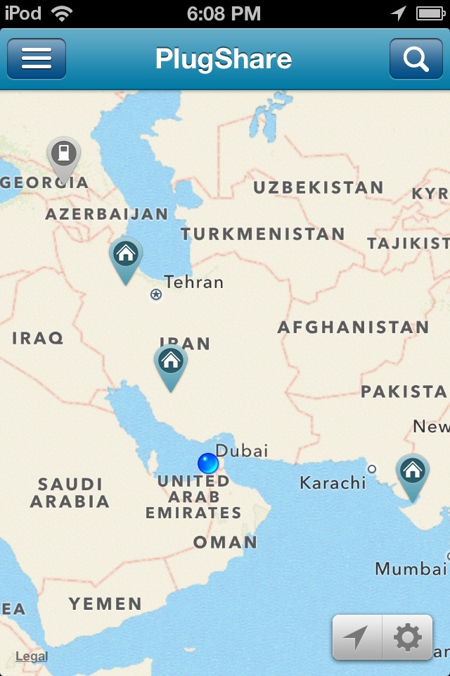 Plugshare Map of the Middle East ex. Israel