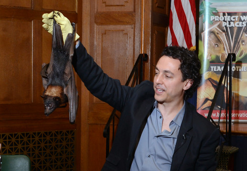 Rob Mies, author, director, and founder of the Organization for Bat Conservation gives a presentation sponsored by the U.S. Forest Service in U.S. Department of Agriculture's, Jefferson Auditiorium, Washington, D.C., Wednesday, May 16, 2012. USDA photo by Tom Witham.