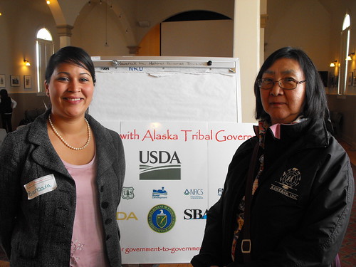 Rose Fosdick of Kawerak, inc. joins Barbara Blake from the Intertribal Agricultural Council at a recent tribal outreach meeting in Nome