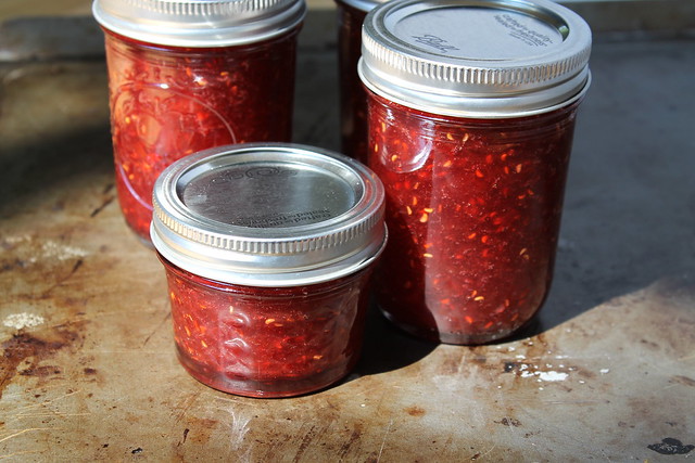 Peach and Raspberry Jam jars
