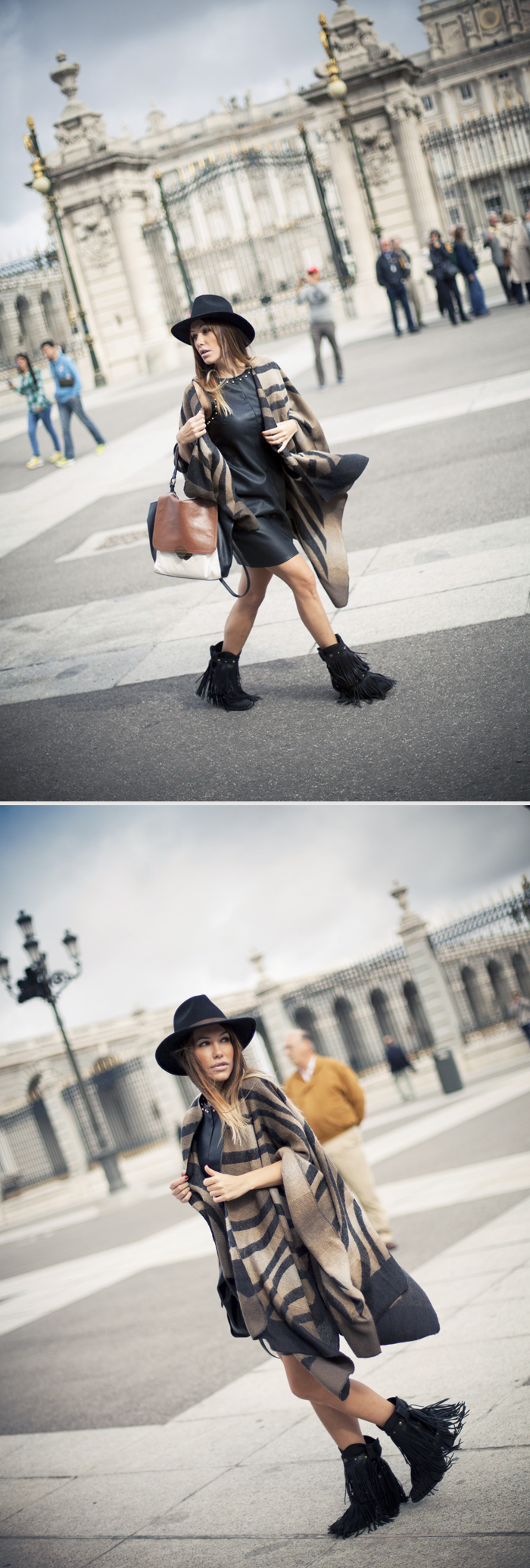 street style barbara crespo c&a perfect poncho royal palace madrid sendra boots christys hat