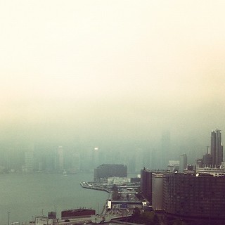 Hong Kong Island is in the fog somewhere