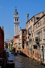 Crooked bell tower in Venice