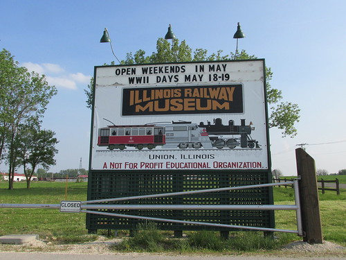 The Illinois Railway Museum's lighted roadside billboard sign along Olson Road.  The Illinois Railway Museum.  Union Illinois.  Saturday, May 18th, 2013. by Eddie from Chicago