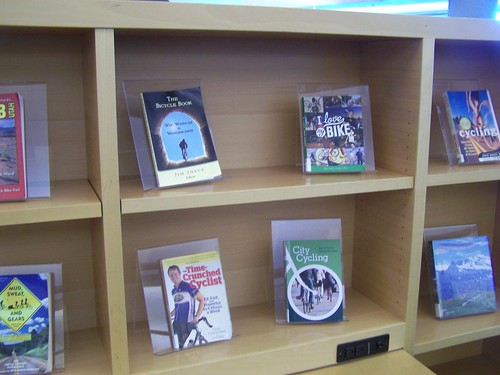 The Salt Lake City Central Library did a display of biking related books for May, National Bike Month, including the book _City Cycling_