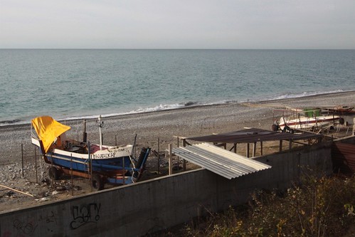 Boats parked on trailers for winter beside the Black Sea