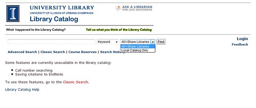 Drop-down menu options include Local Catalog Only and All I-Share Libraries - choose I-Share to search widely.