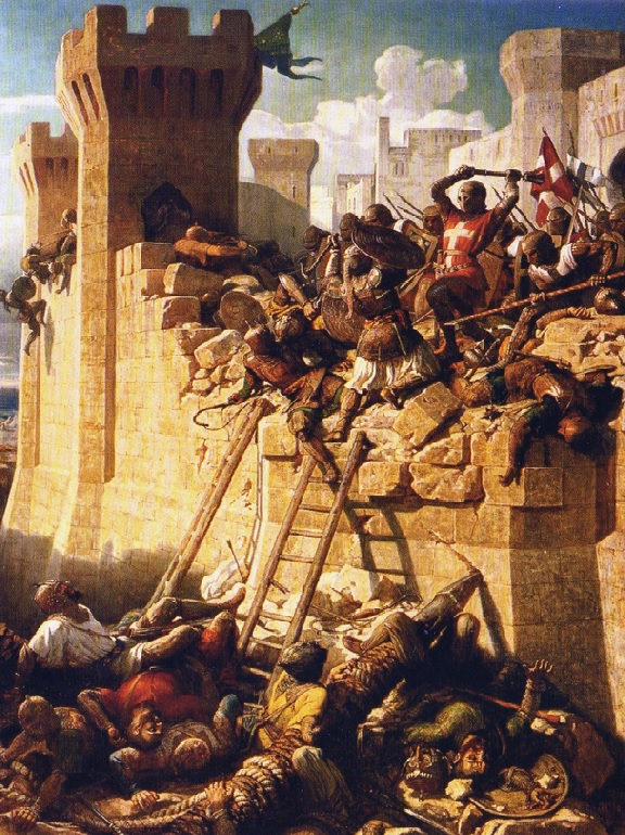 2. Caballeros de la Orden de San Juan defendiendo San Juan de Acre, en 1291. Obra de Dominique Papety. Hacia 1840
