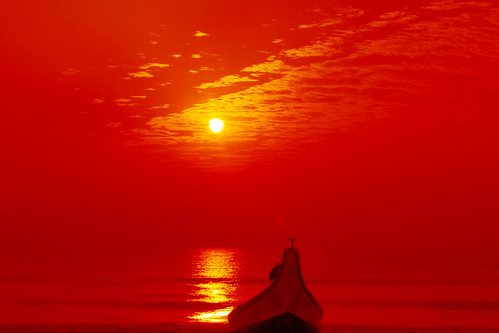  無料写真素材, 自然風景, 朝焼け・夕焼け, 海, 水平線, 船・船舶, 橙色・オレンジ  