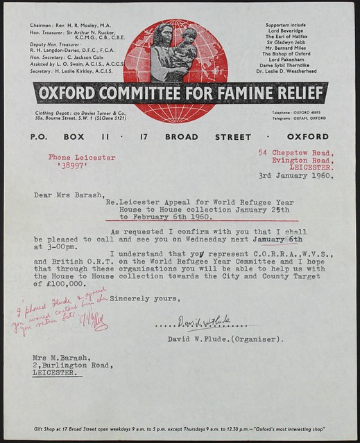 Oxford Committee for famine relief letter, January 1960