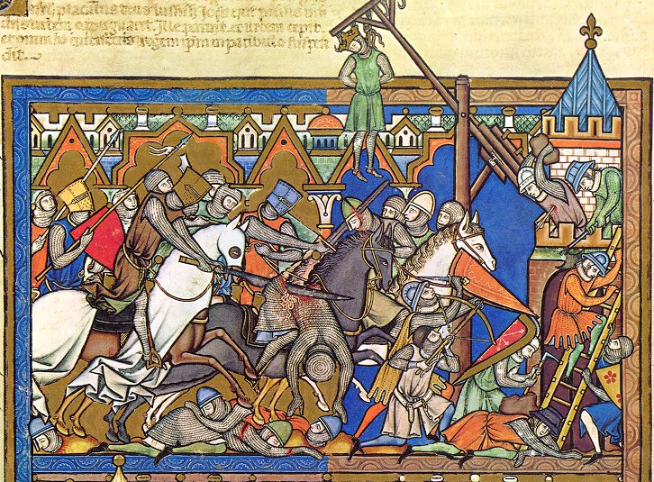 8. Miniatura medieval que representa una batalla. Biblia de Maciejowski