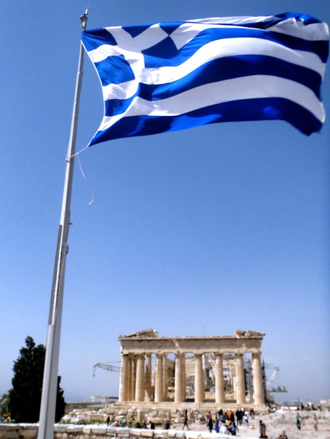 Greek Flag & the Parthenon, Acropolis; Athens Greece