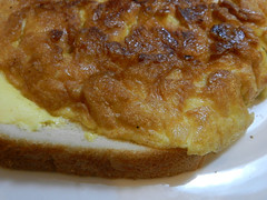 Crispy thin omelette on bread
