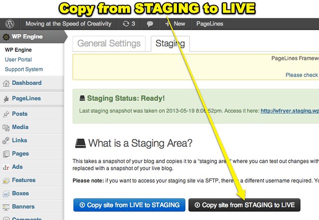 Copy from STAGING to LIVE