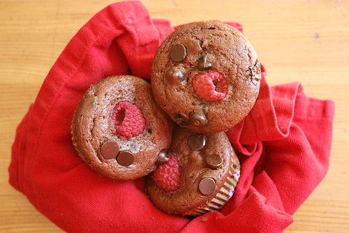 double chocolate raspberry muffins.