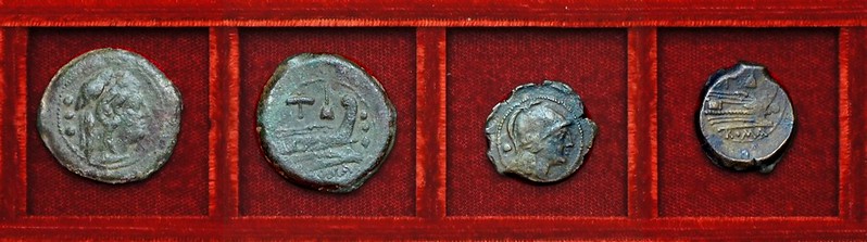 RRC 059 apex and hammer, quadrans, uncia, Ahala collection, coins of the Roman Republic