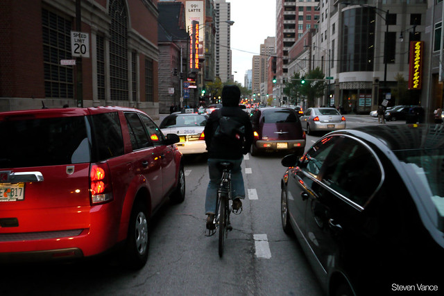 Bicycling on the Dearborn Street bike lane