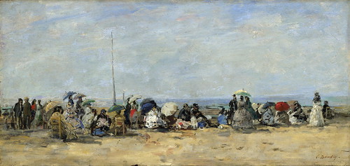 Eugene Boudin - Beach Scene, Trouville [c.1860-70] by Gandalf's Gallery