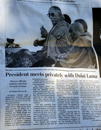 President meets privately with Dalai Lama, HH the Great 14th Dalai Lama praying over the Kalachakra mandala sand being retired to a river, Washington Post article, Kalachakra for World Peace, Washington D.C., USA by Wonderlane