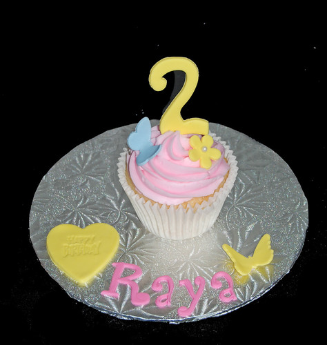 2nd birthday personalized jumbo cupcake - flowers and butterflies