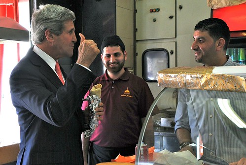 US State Dept photo of John Kerry enjoying a shawarma sandwich in Ramallah today