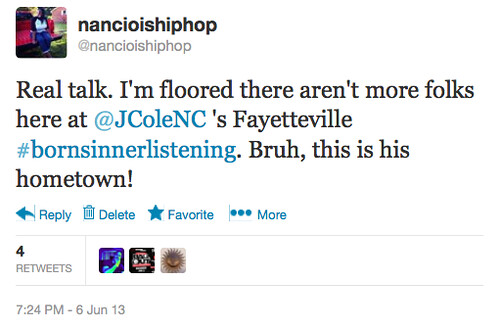 J. Cole (@JColeNC) #BornSinnerListening In Fayetteville, NC