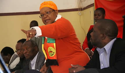 Zimbabwe VP Joice Mujuru stresses a point during a Zanu-PF Mashonaland Central Provincial Coordinating Committee meeting in Bindura on June 16, 2013. Zimbabwe is preparing for national elections July 31. by Pan-African News Wire File Photos