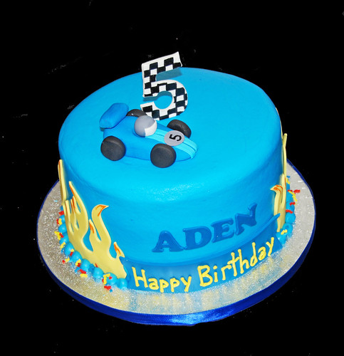 5th birthday blue racecar themed cake