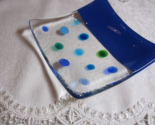 水玉の角皿（123㎜x123㎜）・・・ブルー by Poran111