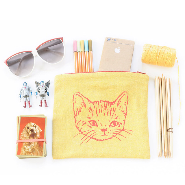 kitty zip pouch | yellow