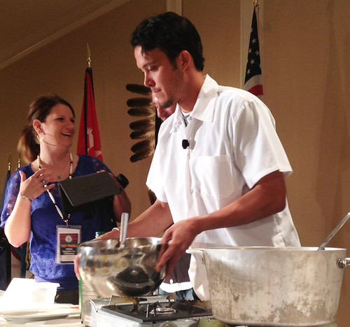 Tocabe puts on a live cooking demo for attendees of the National Food Distribution Programs on Indian Reservations (FDPIR) Conference. The demo showed how USDA Foods could be used to combat health issues like obesity and diabetes. Photo courtesy of Sara Hernandez, AMS