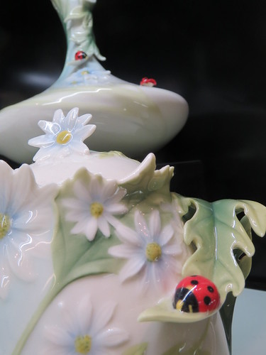 Ceramic Floral and Ladybug Scene