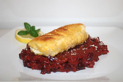 Beetroot risotto with spined loach filet / Rote Beete Risotto mit Steinbeißerfilet