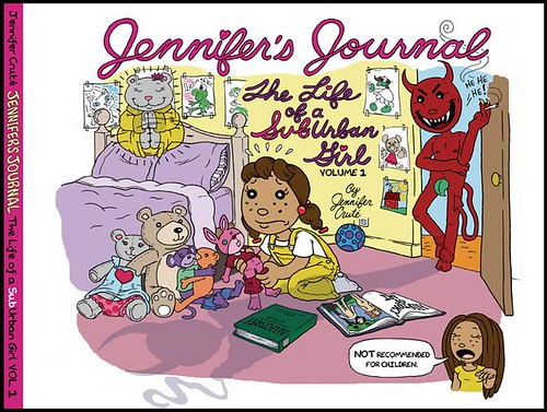 The cover of Jennifer's Journal, a brightly covered paperback of a young black girl playing with her dolls and looking guilty, as a red devil laughs at her in the doorway.