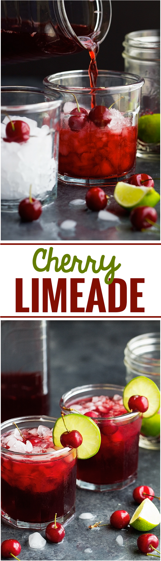 Cherry Limeade - Simple, bright, and refreshing. Perfect for summer days and takes just 5 minute to make! #cherrylimeade #limeade #lemonade | Littlespicejar.com
