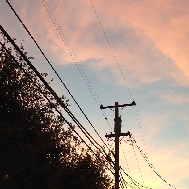 The sky is the daily bread of the eyes. -Ralph Waldo Emerson #sky #lookingup #sunset #powerlines #quote