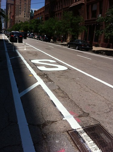 Parking and Standing symbols recently painted on the @Dearbornbikeln.