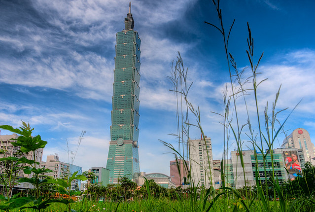 Taipei 101 with grass HDR1