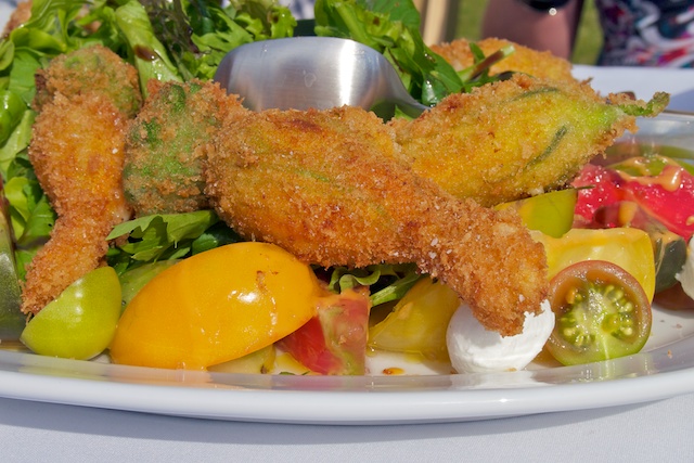 Cheese-stuffed and panko-fried squash blossoms