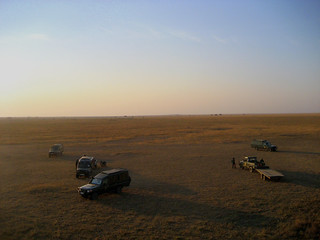 Blick vom Ballon auf die Autos (Serengeti)